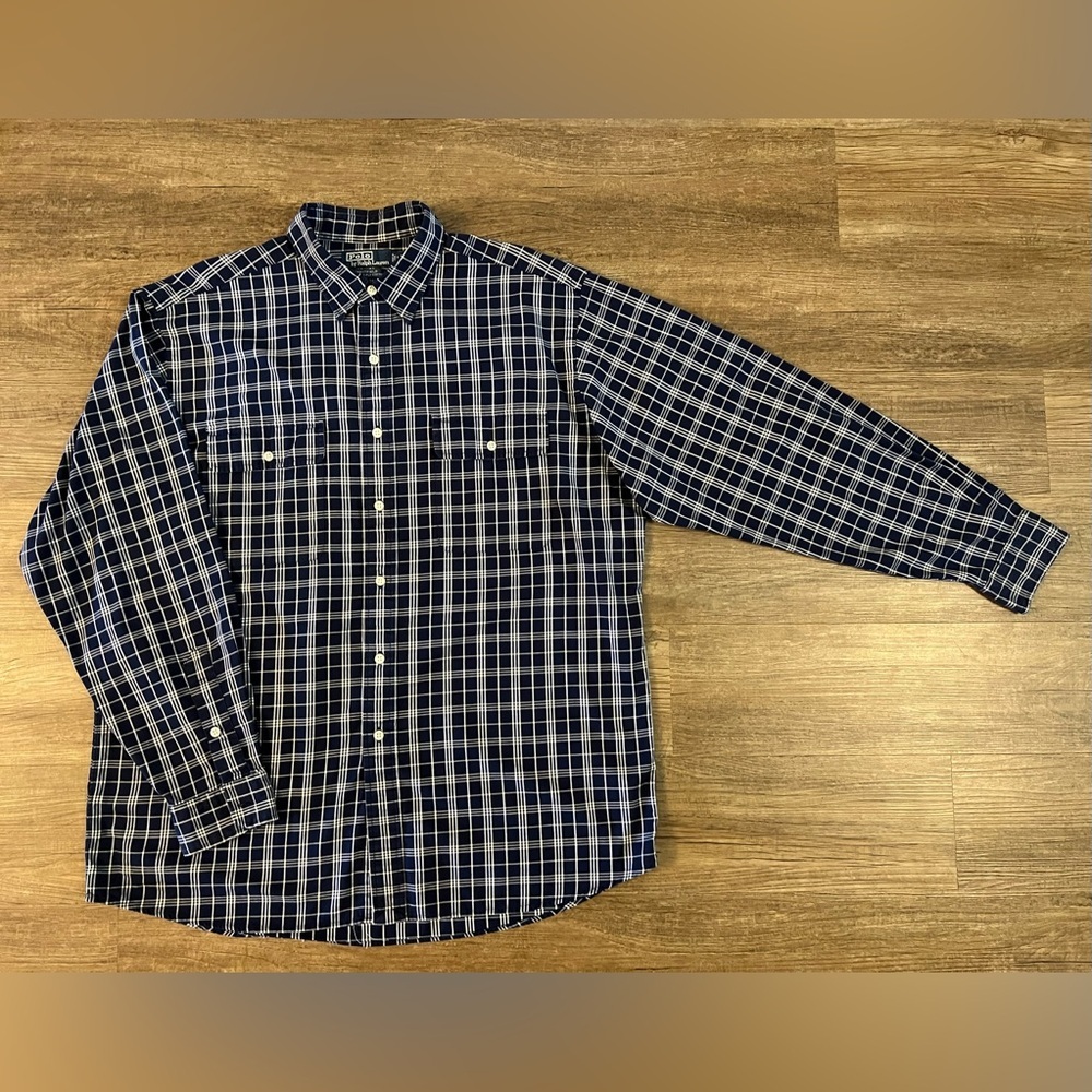 Polo Ralph Lauren Men’s Large‎ Whitfield Classic Fit Work Shirt Blue Plaid E28